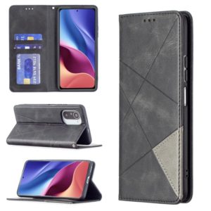 For Xiaomi Mi 11i / Poco F3 / Redmi K40 Rhombus Texture Horizontal Flip Magnetic Leather Case with Holder & Card Slots(Black) (OEM)