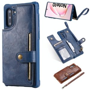 For Galaxy Note 10 Buckle Zipper Shockproof Protective Case with Holder & Card Slots & Wallet & Lanyard & Photos Frame(Blue) (OEM)