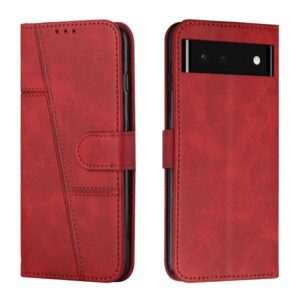 For Google Pixel 6 Stitching Calf Texture Buckle Leather Phone Case(Red) (OEM)