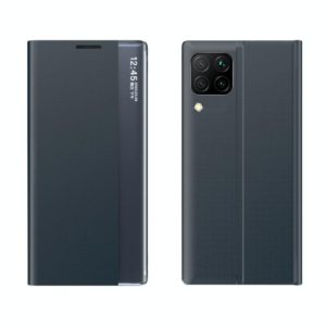 For Samsung Galaxy A42 Plain Texture Cloth Attraction Flip Holder Leather Phone Case(Dark Blue) (OEM)