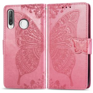 Butterfly Love Flowers Embossing Horizontal Flip Leather Case for Huawei P30 Lite / Nova 4e, with Holder & Card Slots & Wallet & Lanyard (Pink) (OEM)