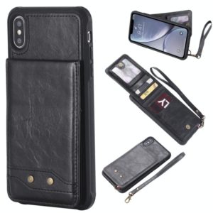For iPhone XS Max Vertical Flip Shockproof Leather Protective Case with Short Rope, Support Card Slots & Bracket & Photo Holder & Wallet Function(Black) (OEM)
