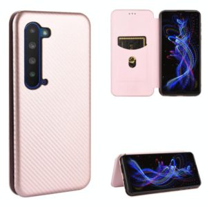 For Sharp Aquos R5G Carbon Fiber Texture Horizontal Flip TPU + PC + PU Leather Case with Card Slot(Pink) (OEM)