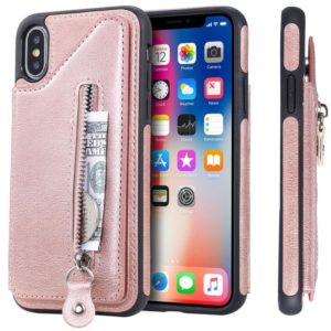 For iPhone X Solid Color Double Buckle Zipper Shockproof Protective Case(Rose Gold) (OEM)