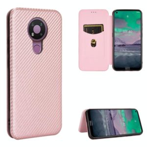 For Nokia 3.4 Carbon Fiber Texture Horizontal Flip TPU + PC + PU Leather Case with Card Slot(Pink) (OEM)