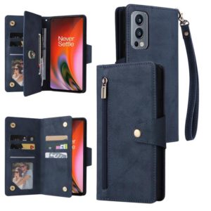 For OnePlus Nord 2 Rivet Buckle 9 Cards Three Fold Leather Phone Case(Blue) (OEM)
