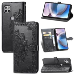 For Motorola Moto One 5G Ace Mandala Flower Embossed Horizontal Flip Leather Case with Holder & Three Card Slots & Wallet & Lanyard(Black) (OEM)