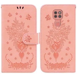 For Motorola Moto G9 Plus Butterfly Rose Embossed Leather Phone Case(Pink) (OEM)