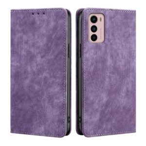 For Motorola Moto G42 4G RFID Anti-theft Brush Magnetic Leather Phone Case(Purple) (OEM)