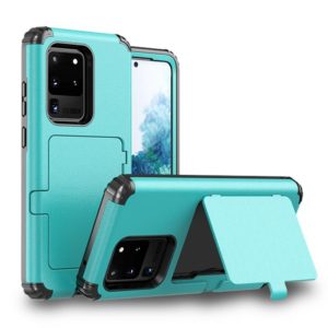 For Samsung Galaxy S20+ Dustproof Pressure-proof Shockproof PC + TPU Case with Card Slot & Mirror(Sky Blue) (OEM)