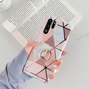 For Huawei P30 Pro Plating Colorful Geometric Pattern Mosaic Marble TPU Mobile Phone Case Rhinestone Stand Ring(Pink PR1) (OEM)