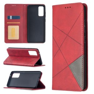 For Samsung Galaxy S20 FE 5G / S20 Lite Rhombus Texture Horizontal Flip Magnetic Leather Case with Holder & Card Slots(Red) (OEM)