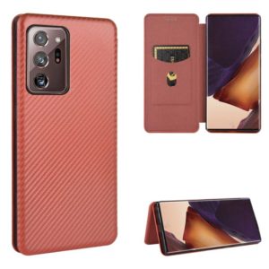 For Samsung Galaxy Note20 Ultra Carbon Fiber Texture Horizontal Flip TPU + PC + PU Leather Case with Card Slot(Brown) (OEM)