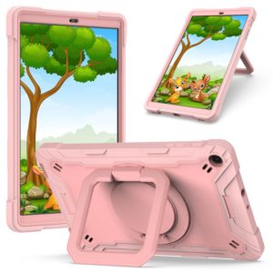 For Samsung Galaxy Tab A10.1 (2019) T510 Contrast Color Shockproof Robot Silicone + PC Case with Wristband Holder(Rose Gold) (OEM)