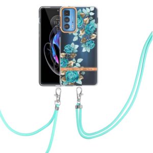For Motorola Edge 20 Pro Flowers Series TPU Phone Case with Lanyard(Blue Rose) (OEM)