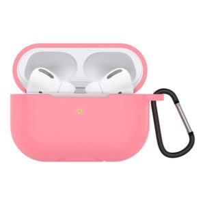 Solid Color Silicone Earphone Protective Case for AirPods Pro, with Hook(Pink) (OEM)