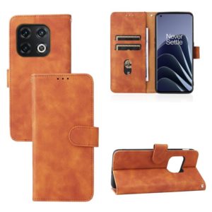 For OnePlus 10 Pro 5G Skin Feel Magnetic Buckle Calf Texture PU Phone Case(Brown) (OEM)