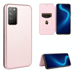 For Huawei Honor X10 5G Carbon Fiber Texture Horizontal Flip TPU + PC + PU Leather Case with Card Slot(Pink) (OEM)