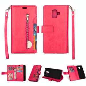 For Samsung Galaxy A6 (2018) Multifunctional Zipper Horizontal Flip Leather Case with Holder & Wallet & 9 Card Slots & Lanyard(Rose Red) (OEM)