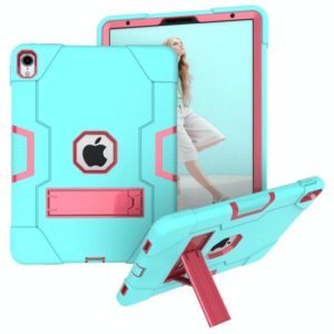 For iPad Pro 11 Contrast Color Silicone + PC Combination Case with Holder(Aqua + Rose Red) (OEM)