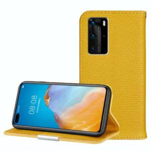 For Huawei P40 Pro Litchi Texture Solid Color Horizontal Flip Leather Case with Bracket & Card Slots & Wallet & Lanyard(Yellow) (OEM)