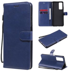 For Huawei Honor Play4 Solid Color Horizontal Flip Protective Leather Case with Holder & Card Slots & Wallet & Photo Frame & Lanyard(Blue) (OEM)