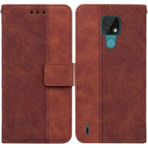 For Motorola Moto E7 Geometric Embossed Leather Phone Case(Brown) (OEM)