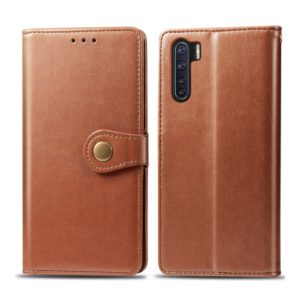 For OPPO F15/A91 Retro Solid Color Leather Buckle Phone Case with Lanyard & Photo Frame & Card Slot & Wallet & Stand Function(Brown) (OEM)