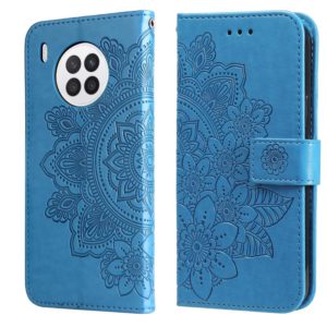 For Huawei nova 8i / Honor 50 Lite 7-petal Flowers Embossed Flip Leather Phone Case with Holder & Card Slots(Blue) (OEM)