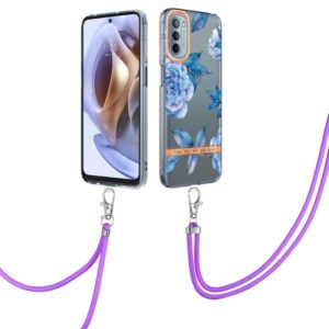 For Motorola Moto G31/G41 Flowers Series TPU Phone Case with Lanyard(Blue Peony) (OEM)