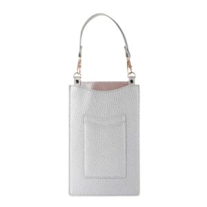 Litchi Texture Card Holder Mobile Phone Bag with Short Strap(Silver) (OEM)