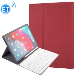 RK11 For iPad Pro 11 inch Silk Texture Detachable Plastic Bluetooth Keyboard Leather Tablet Case with Pen Slot & Stand Function(Red) (OEM)