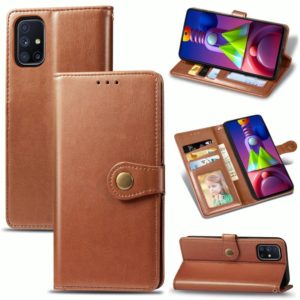 For Samsung Galaxy M51 Retro Solid Color Leather Buckle Phone Case with Lanyard & Photo Frame & Card Slot & Wallet & Stand Function(Brown) (OEM)