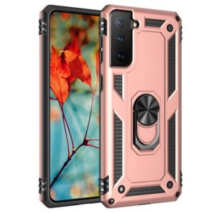 For Samsung Galaxy S21 FE Shockproof TPU + PC Protective Case with 360 Degree Rotating Holder(Rose Gold) (OEM)