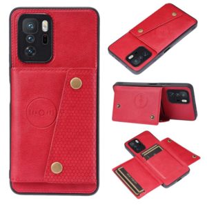 For Xiaomi Redmi Note 10 Pro 5G Double Buckle PU + TPU Shockproof Magnetic Protective Case with Card Slot & Holder(Red) (OEM)