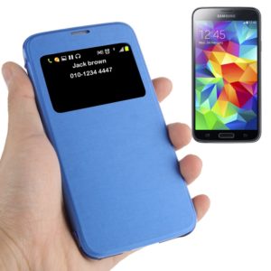 Horizontal Flip Leather Case with Call Display ID for Galaxy S5 mini / G800(Blue) (OEM)