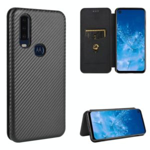 For Motorola Moto P40 Power / One Action Carbon Fiber Texture Horizontal Flip TPU + PC + PU Leather Case with Rope & Card Slot(Black) (OEM)