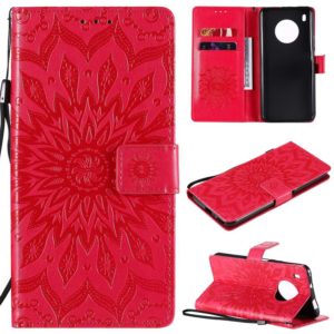 For Huawei Y9a Sun Embossing Pattern Horizontal Flip Leather Case with Card Slot & Holder & Wallet & Lanyard(Red) (OEM)