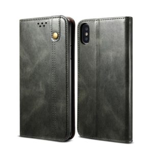 For iPhone X / XS Simple Wax Crazy Horse Texture Horizontal Flip Leather Case with Card Slots & Wallet(Dark Green) (OEM)