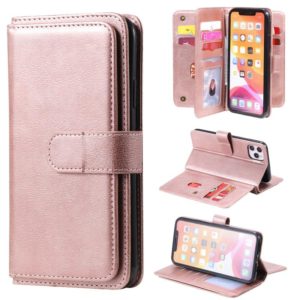 For iPhone 11 Pro Max Multifunctional Magnetic Copper Buckle Horizontal Flip Solid Color Leather Case with 10 Card Slots & Wallet & Holder & Photo Frame(Rose Gold) (OEM)