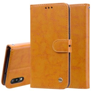 Business Style Oil Wax Texture Horizontal Flip Leather Case for Galaxy M10, with Holder & Card Slots & Wallet (Brown) (OEM)