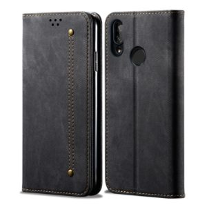 For Huawei Y9 (2019) Denim Texture Casual Style Horizontal Flip Leather Case with Holder & Card Slots & Wallet(Black) (OEM)