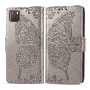 For Huawei Y5P Butterfly Love Flower Embossed Horizontal Flip Leather Case with Bracket / Card Slot / Wallet / Lanyard(Gray) (OEM)