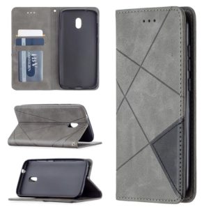 For Nokia C1 Plus Rhombus Texture Horizontal Flip Magnetic Leather Case with Holder & Card Slots(Grey) (OEM)