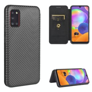For Samsung Galaxy A31 Carbon Fiber Texture Horizontal Flip TPU + PC + PU Leather Case with Rope & Card Slot(Black) (OEM)