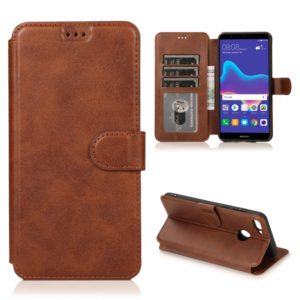 For Huawei Y9 2018 Calf Texture Magnetic Buckle Horizontal Flip Leather Case with Holder & Card Slots & Wallet & Photo Frame(Coffee) (OEM)