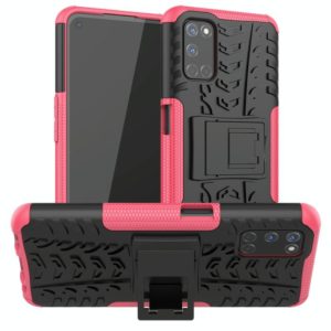 For OPPO A52 / A72 / A92 Tire Texture Shockproof TPU+PC Protective Case with Holder(Pink) (OEM)
