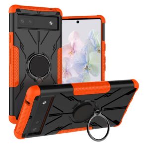 For Google Pixel 6a Armor Bear Shockproof PC + TPU Phone Protective Case with Ring Holder(Orange) (OEM)