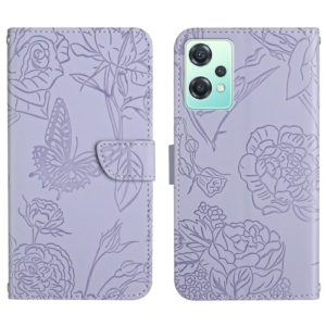 For OnePlus Nord CE2 Lite/Realme 9 Pro 5G/Realme V25 Skin Feel Butterfly Peony Embossed Leather Phone Case(Purple) (OEM)