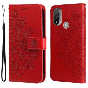 For Motorola Moto E20 / E30 / E40 7-petal Flowers Embossing Pattern Horizontal Flip CasePhone Case(Red) (OEM)